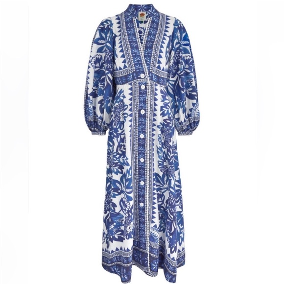 FARM Rio Dresses & Skirts - Farm Rio Floral Blue and White Maxi Dress NWOT